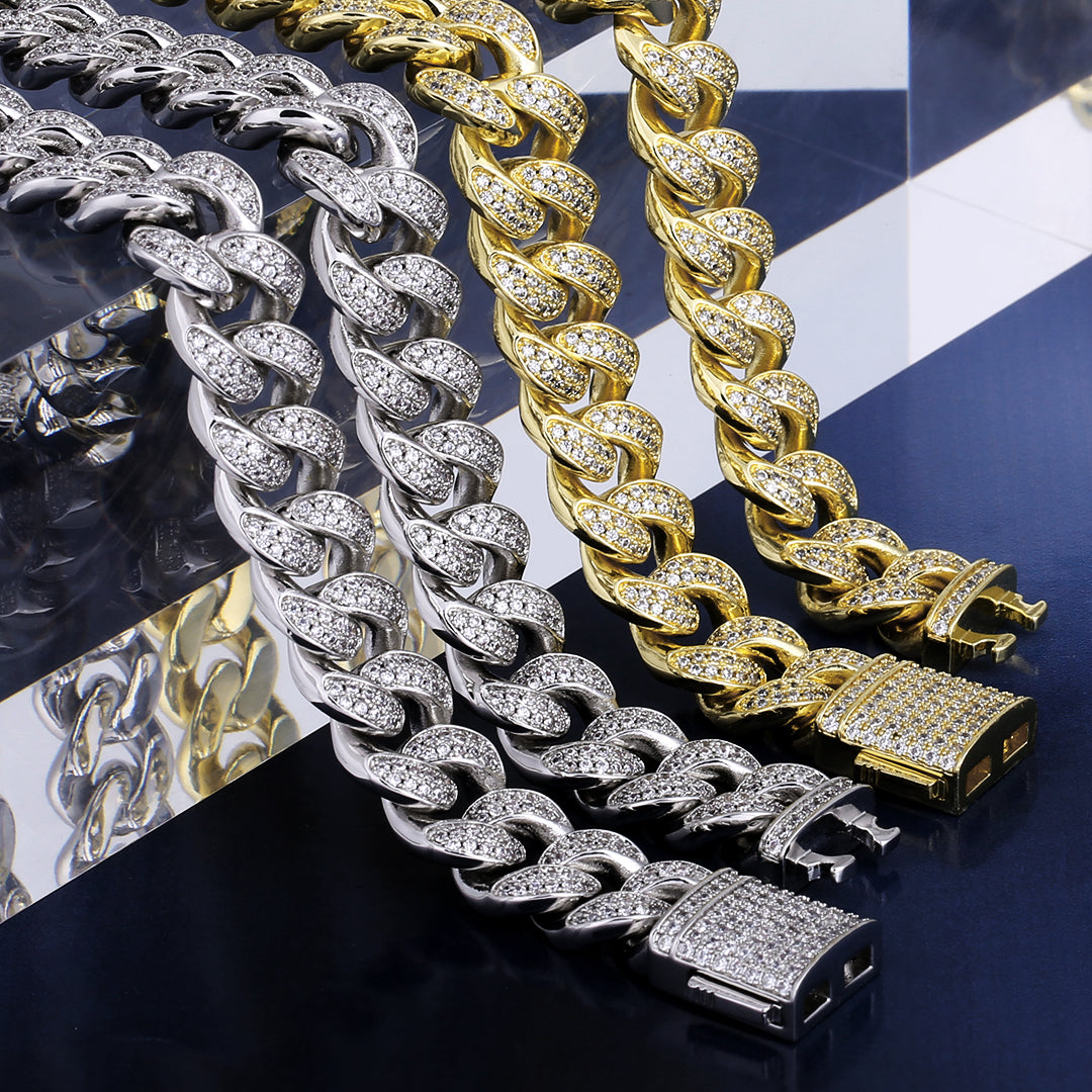 12MM Gold Moissanite Diamond Cuban Link