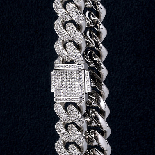 12MM White Gold Moissanite Diamond Cuban Link