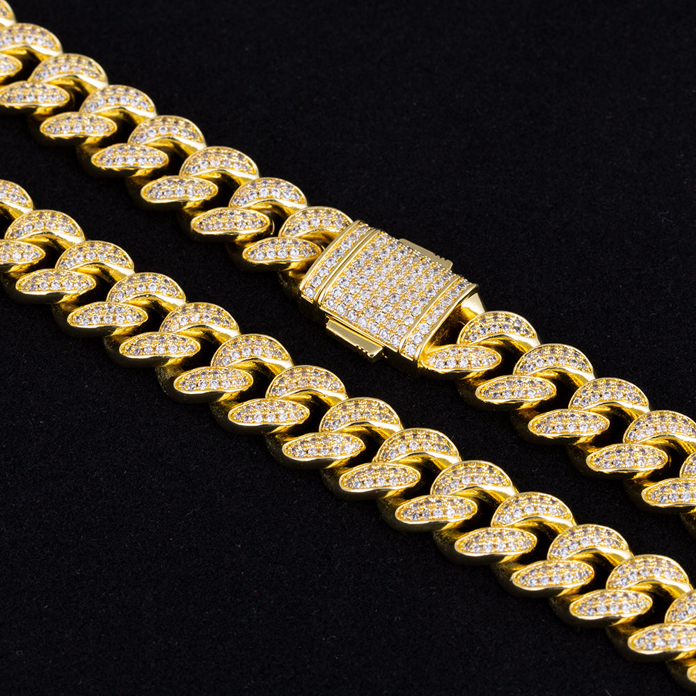 12MM Gold Moissanite Diamond Cuban Link